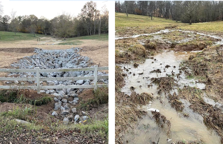 grassed waterway and rock outlet