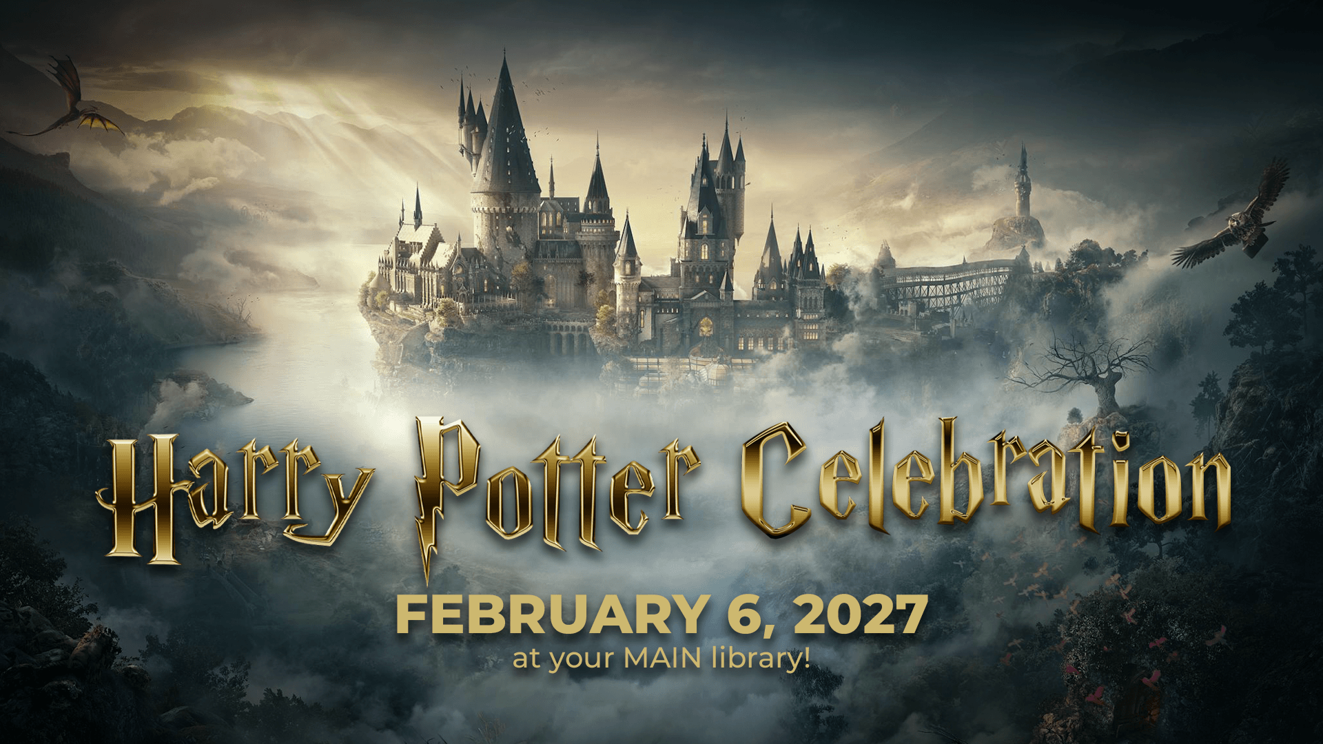 Flyer for the annual Harry Potter Celebration showing Hogworts Castle.