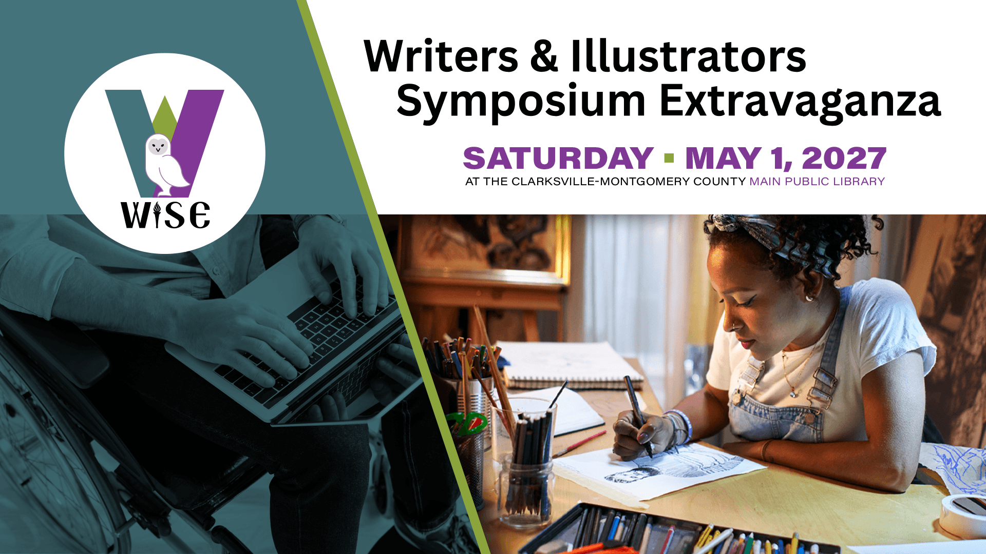 Flyer for Writers & Illustrators Symposium Extravaganza, Saturday, May 1, 2027, at the Main Library.