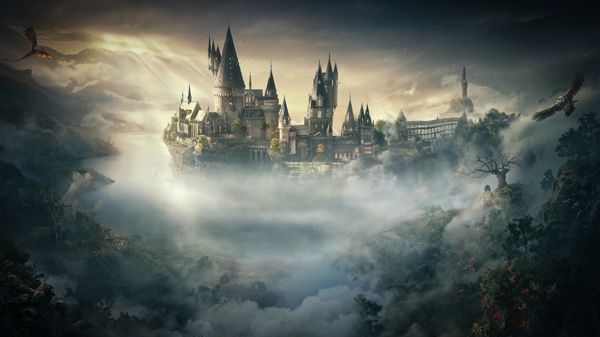 Hogwarts Castle illuminated at night for Harry Potter Celebration at Clarksville-Montgomery County Public Library